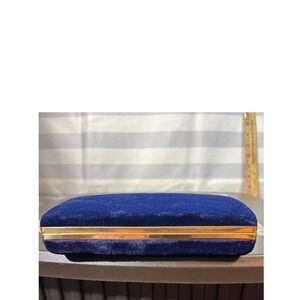 Vintage Blue Velvet Jewelry Travel Case Gold Trim Mirror Organizer Box